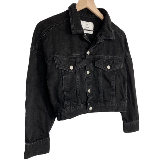 H&M Oversized Cropped Black Denim Jean Jacket - Size XS - Picture 2 of 6
